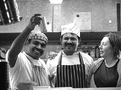 Aboo, Albert, Claire in the kitchen