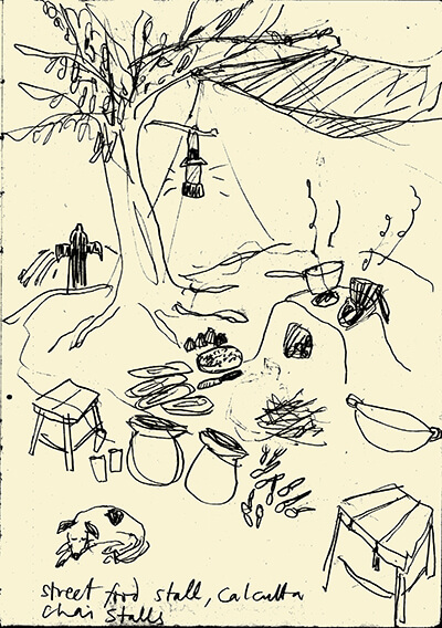hand drawing: street food stall, Calcutta