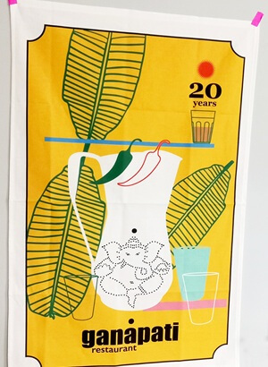 20 years ganapati restaurant tea towel